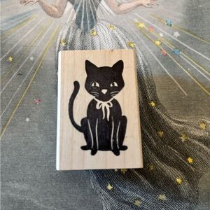 Paper Source Rubber Stamp - "Distinguished" Black Cat with Bow